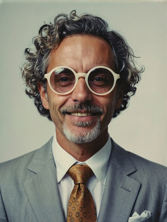 Middle-aged Man with Curly Hair and Glasses