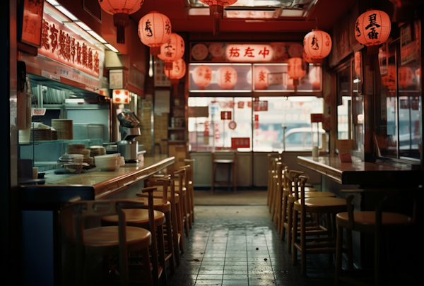 Quiet Afternoon in a Traditional Chinese Lantern-Lit Eatery