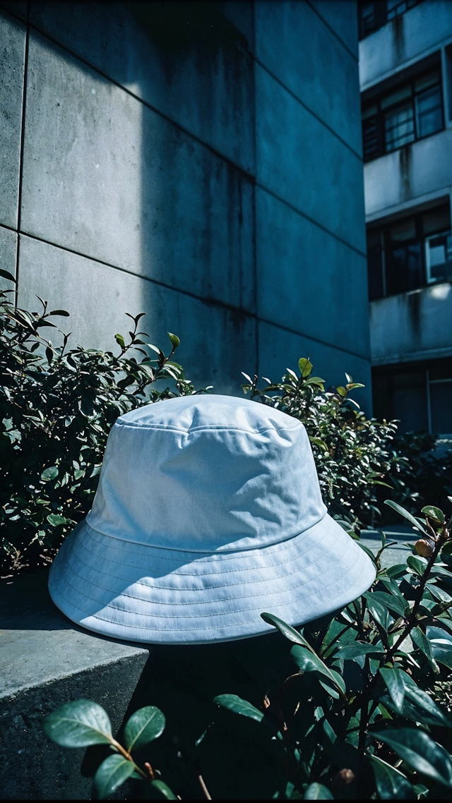 White Bucket Hat in Urban Foliage