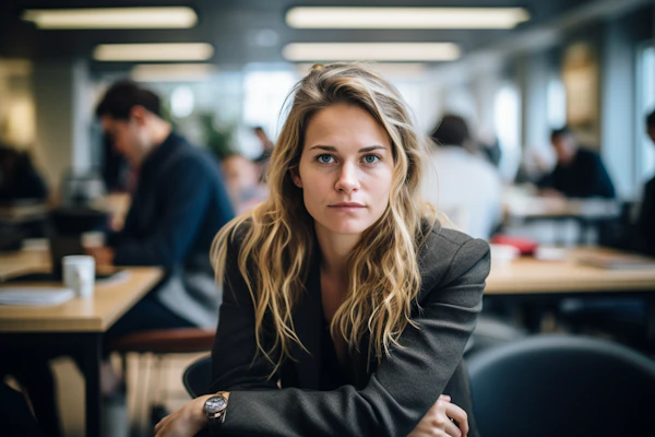 Professional Woman with Direct Gaze in Office Setting