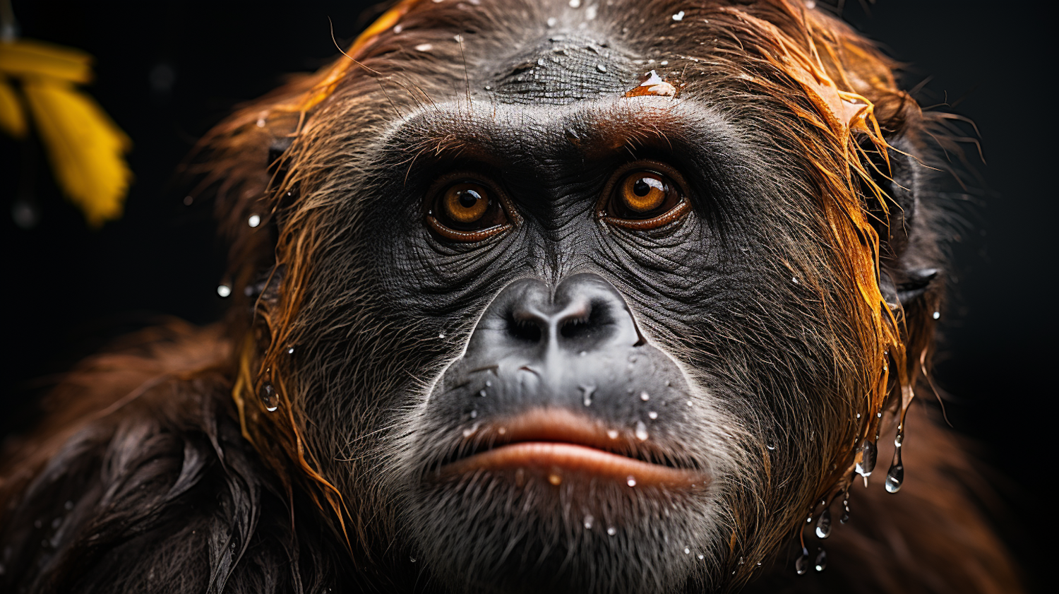 Contemplative Orangutan in the Rain