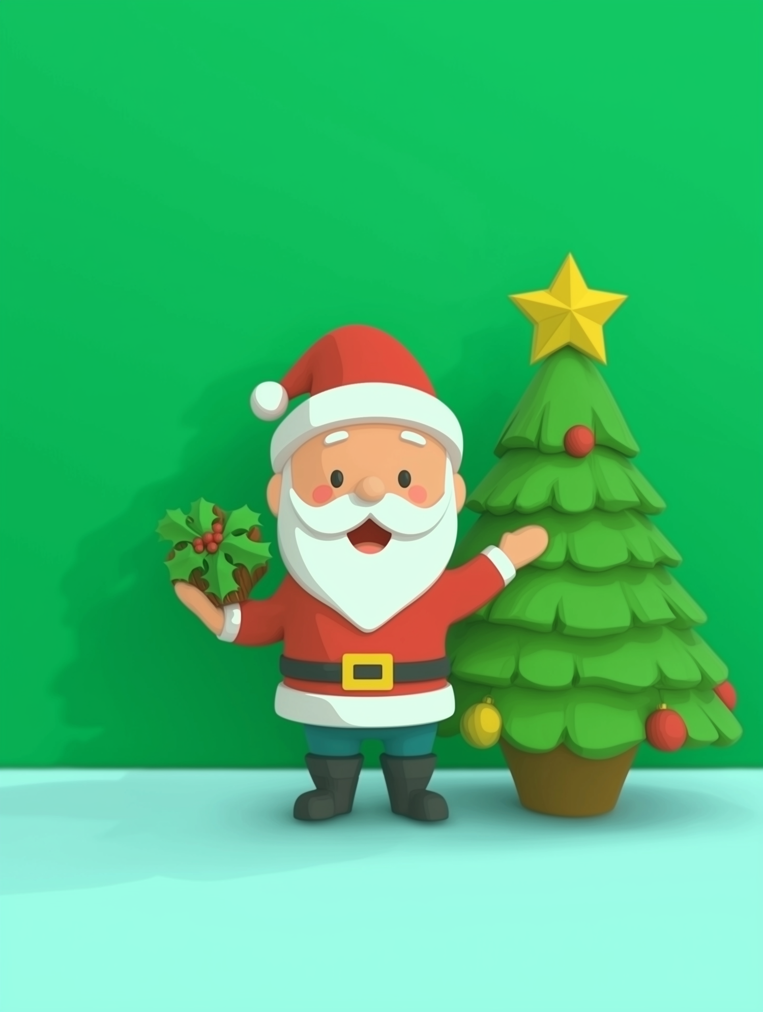 Cheerful Santa with Christmas Tree