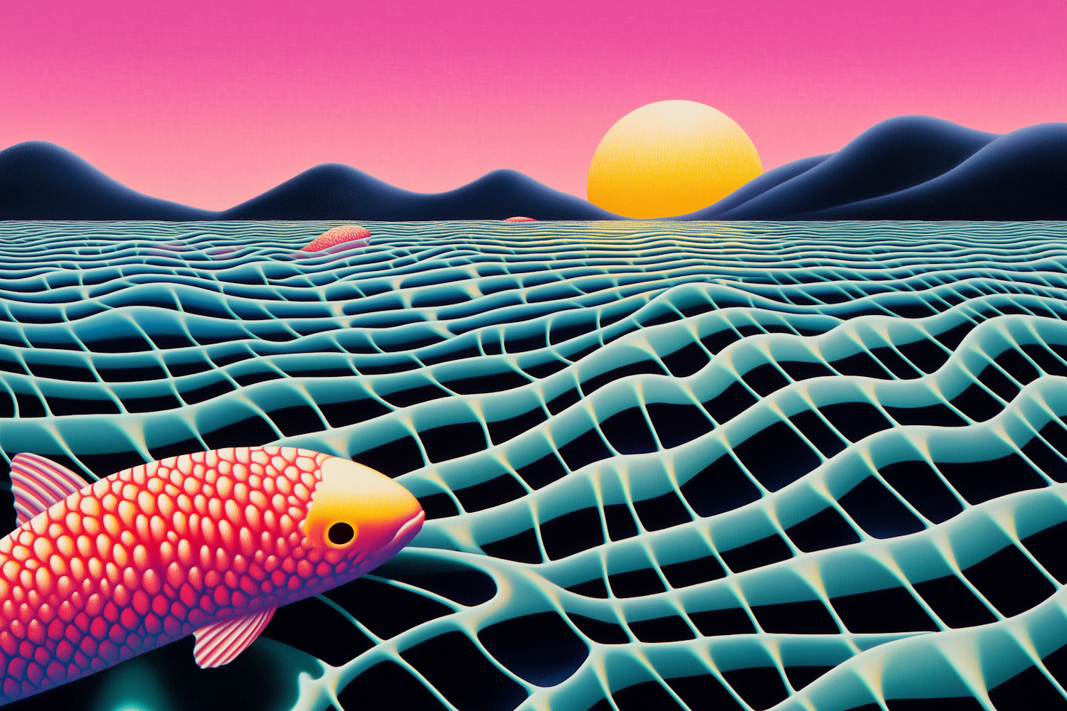 Stylized Illustration of a Red Fish in the Ocean