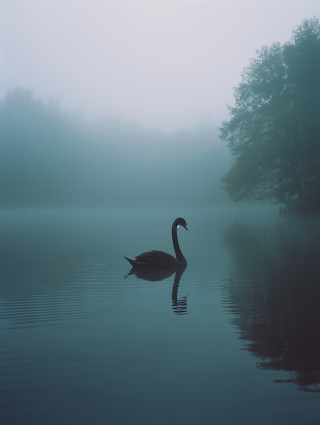 Ethereal Morning with a Lone Swan