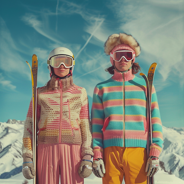 Vintage Styled Skiers in Winter Landscape