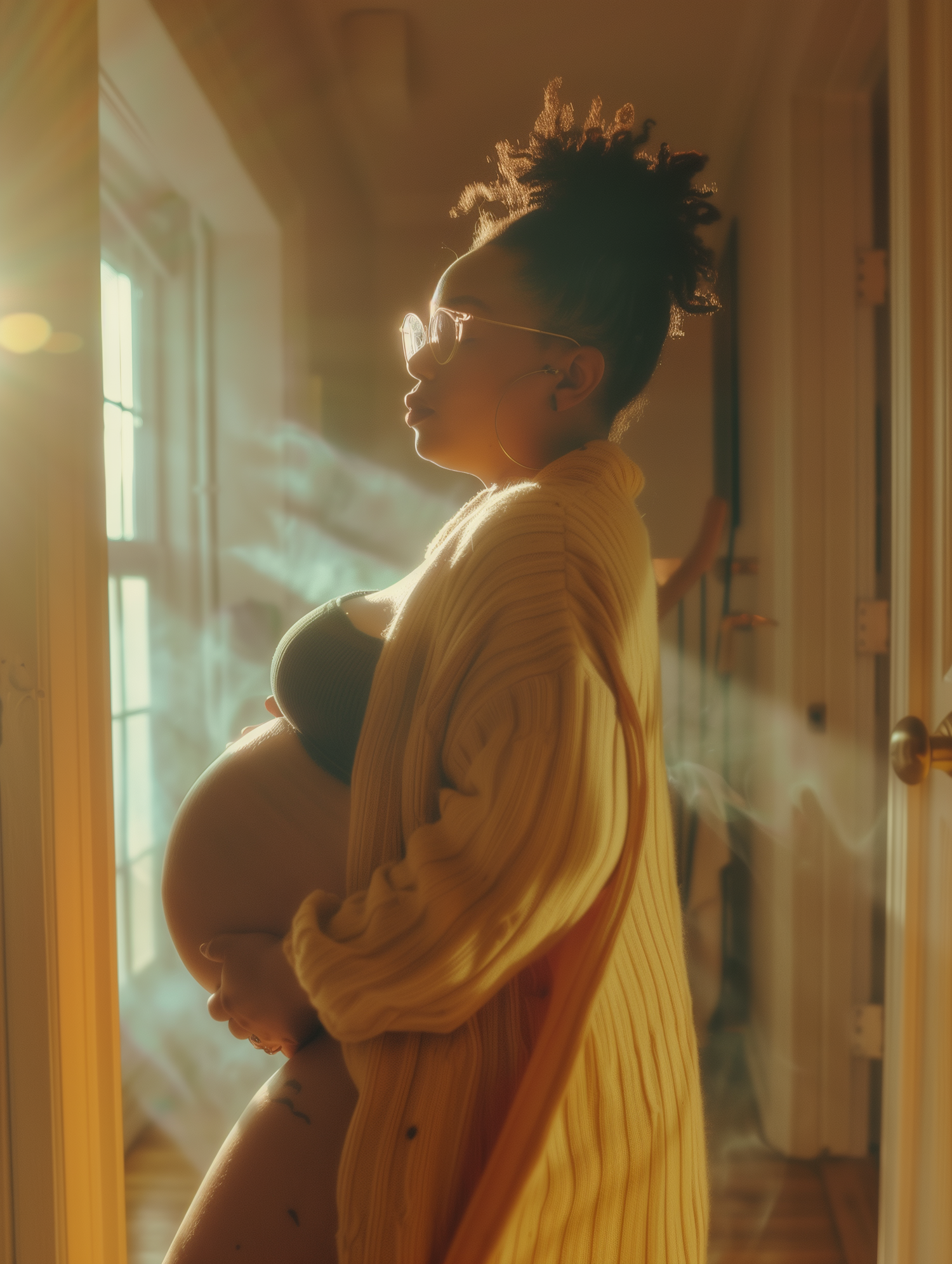 Serene Pregnant Woman by Sunlit Window