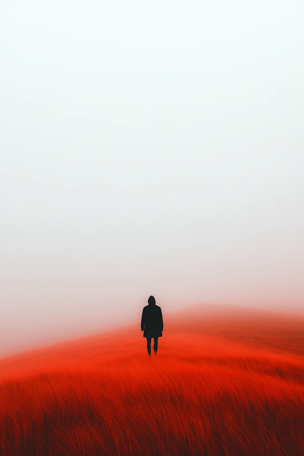Solitary Figure in Red Grass