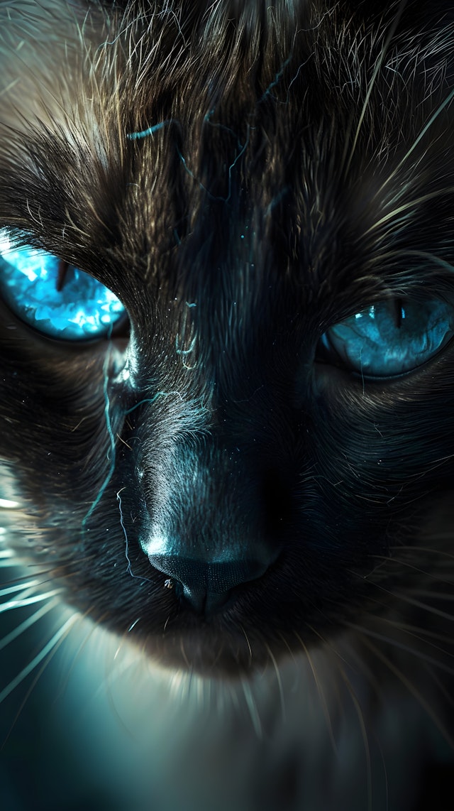 Close-up of Cat's Face with Striking Blue Eyes