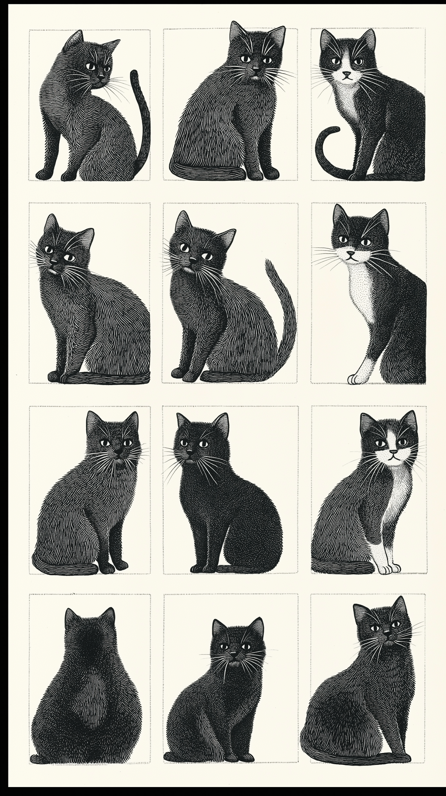 Black and White Cat Illustrations