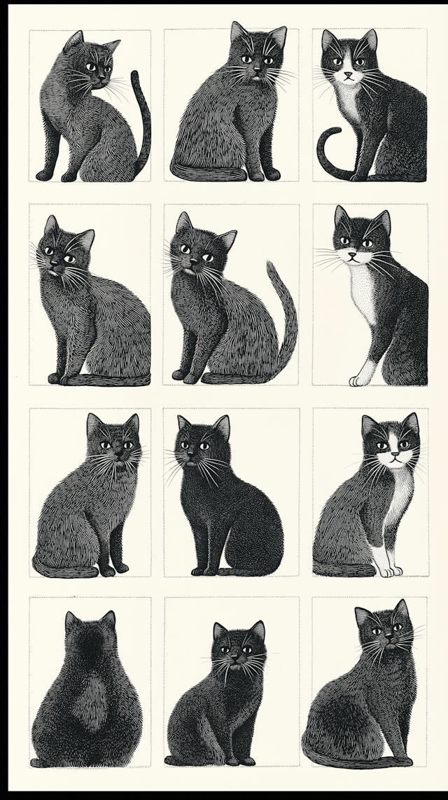 Black and White Cat Illustrations