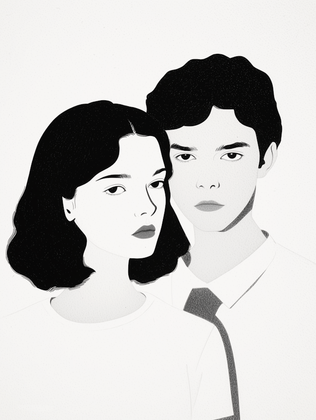 Monochromatic Portrait of a Man and Woman