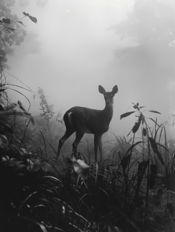 Ethereal Monochrome Deer in Mist