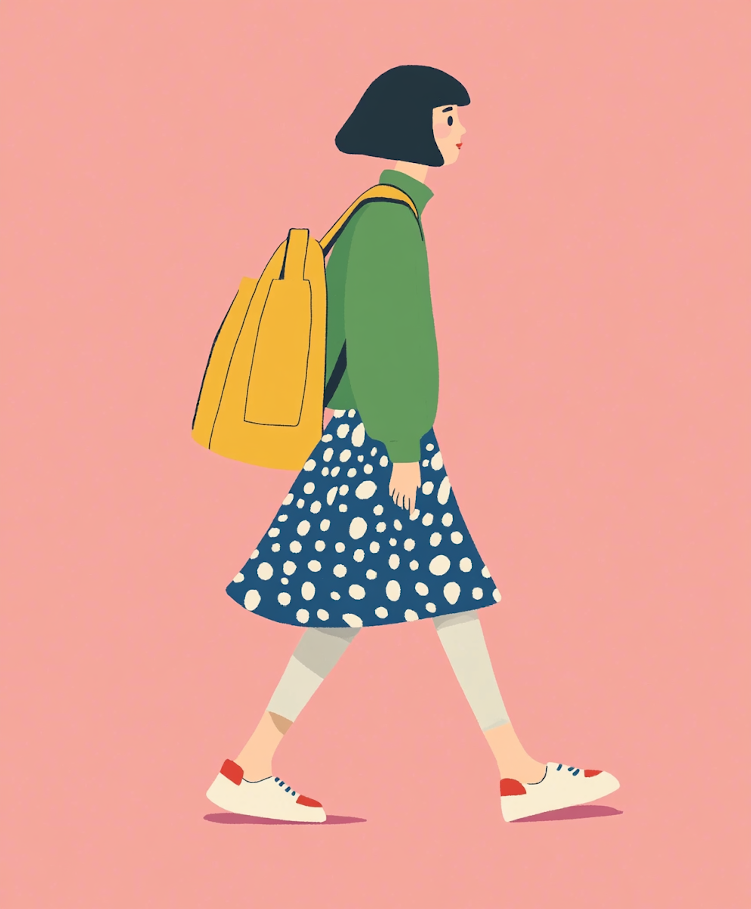 Person Walking with Yellow Backpack