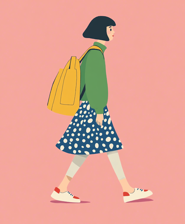 Person Walking with Yellow Backpack