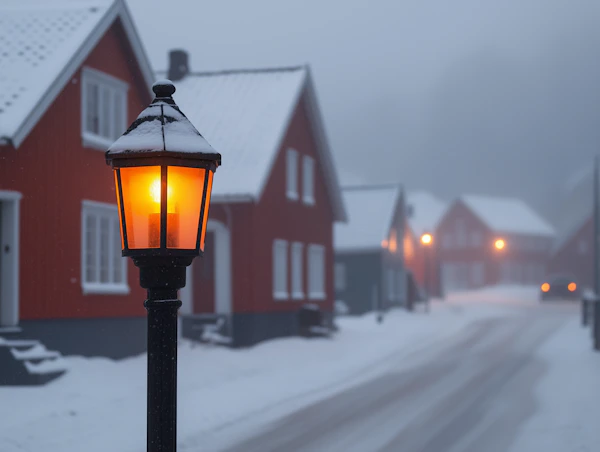 Serene Winter Scene with Street Lamp