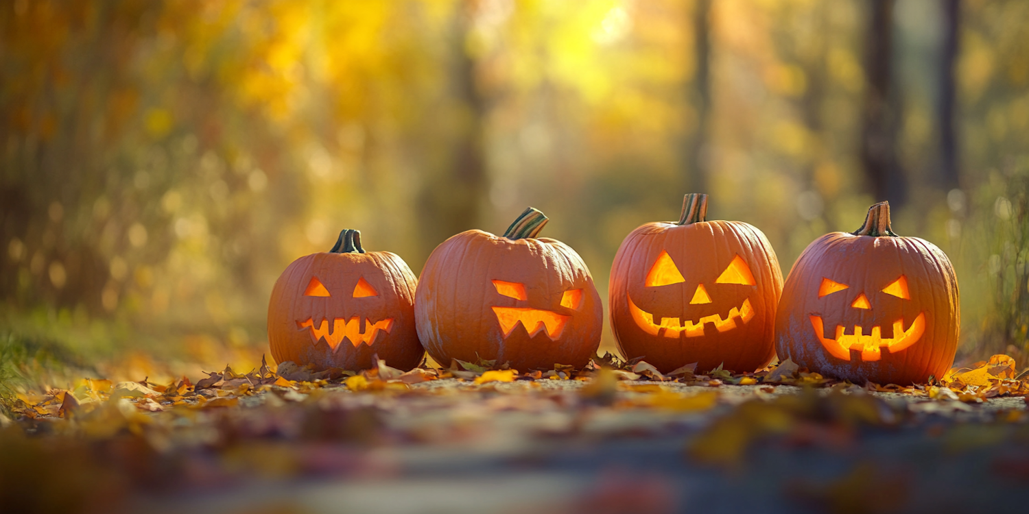 Jack-o'-Lanterns on Autumn Path