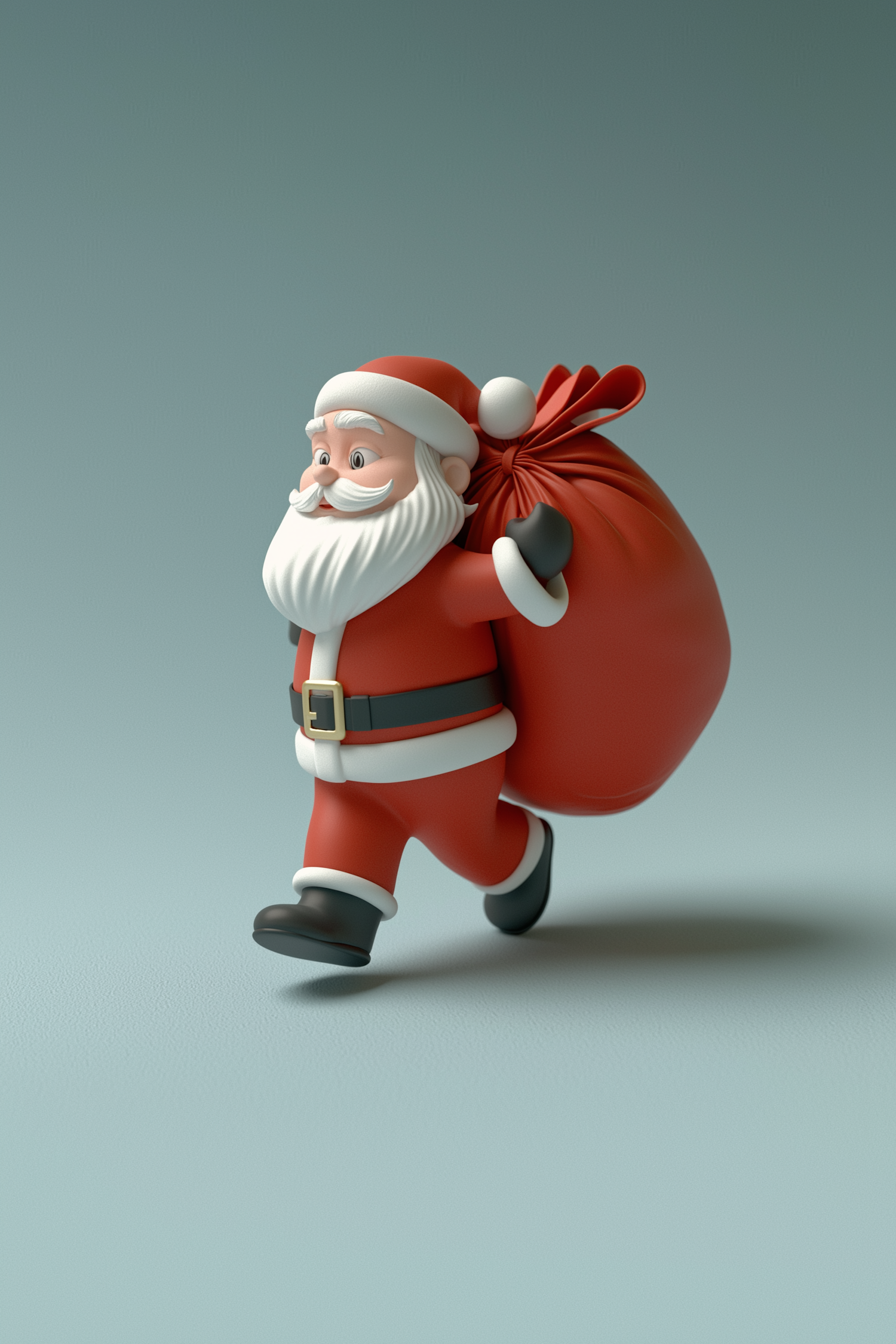 Cheerful Santa Claus with Red Sack