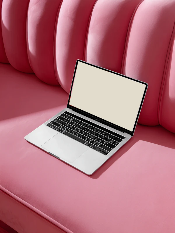Laptop on Pink Cushion