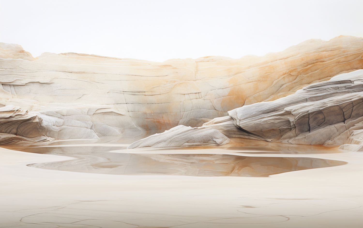 Timeless Serenity: Pastel Rock Formations and Reflective Waters