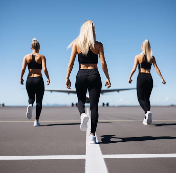 Trio of Determined Athletes at Runway Workout