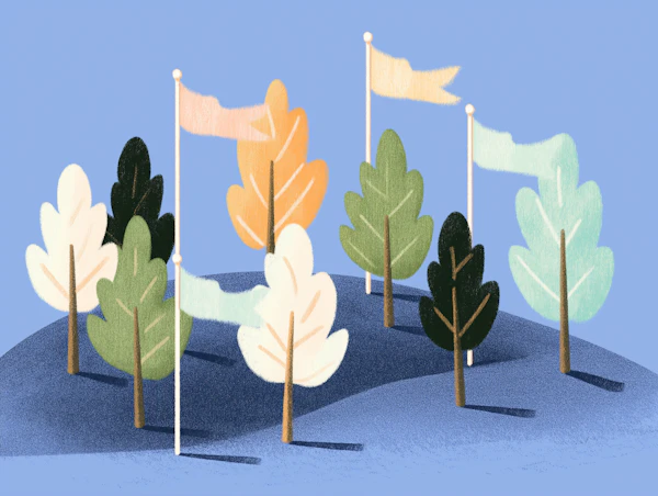 Whimsical Flags with Trees Scene