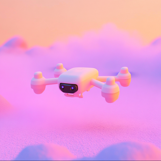 Surreal Pink Landscape with Friendly Drone