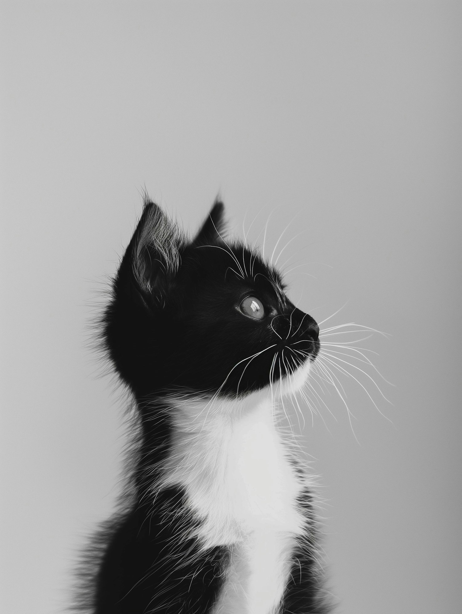 Alert Black and White Kitten