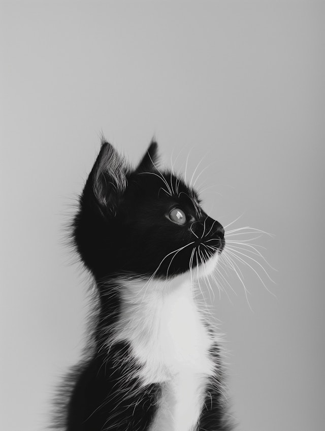 Alert Black and White Kitten