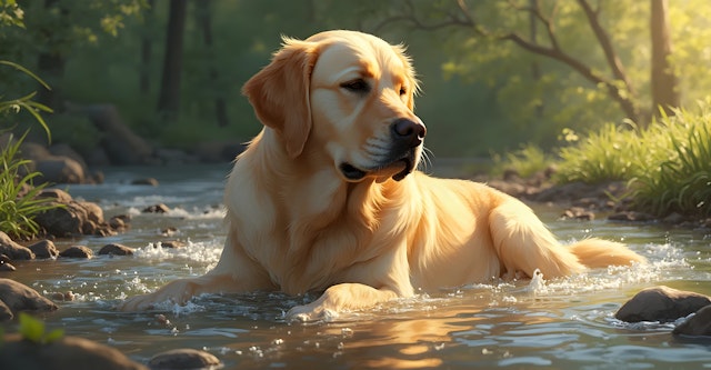 Golden Retriever in Stream