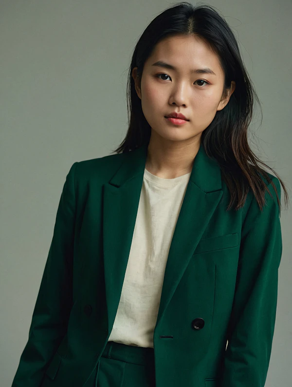 Portrait of a Young Woman in Green Blazer