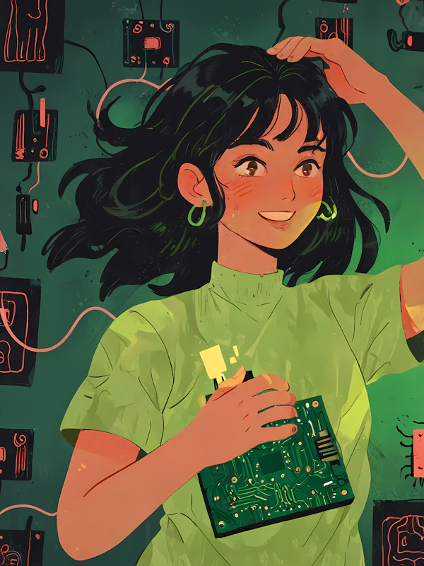 Woman with Circuit Board