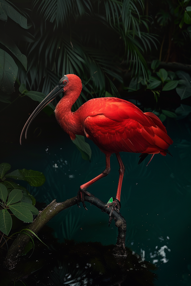 Scarlet Ibis in Tropical Foliage