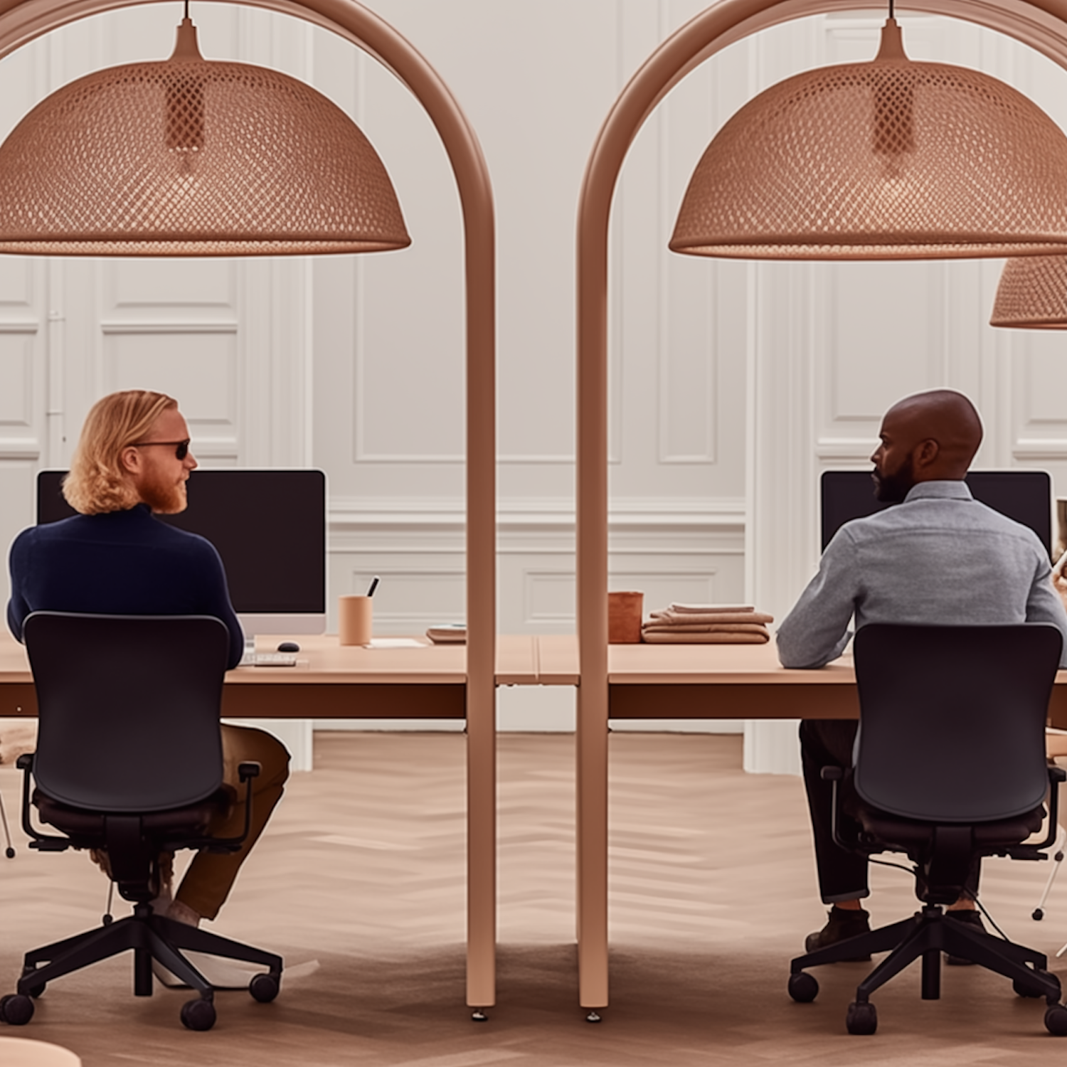 Serene Professional Workspace with Two Engaged Colleagues