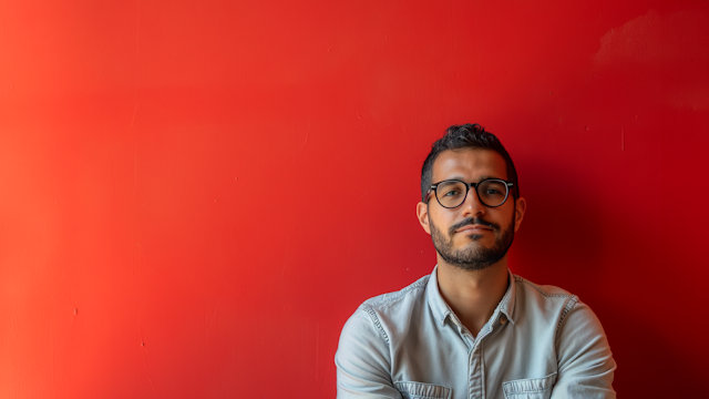 Casual Confident Latino Man with Red Background