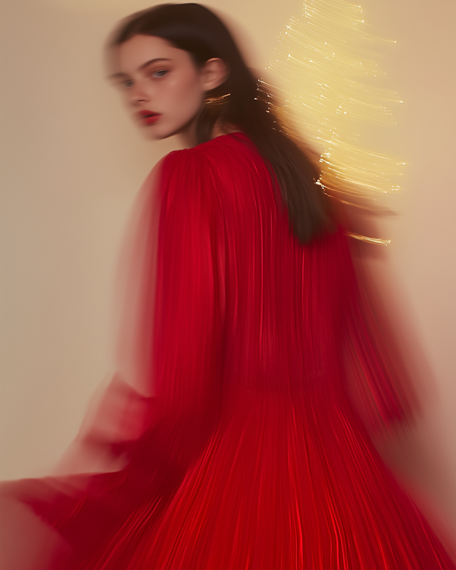 Blurred Motion in Red Dress