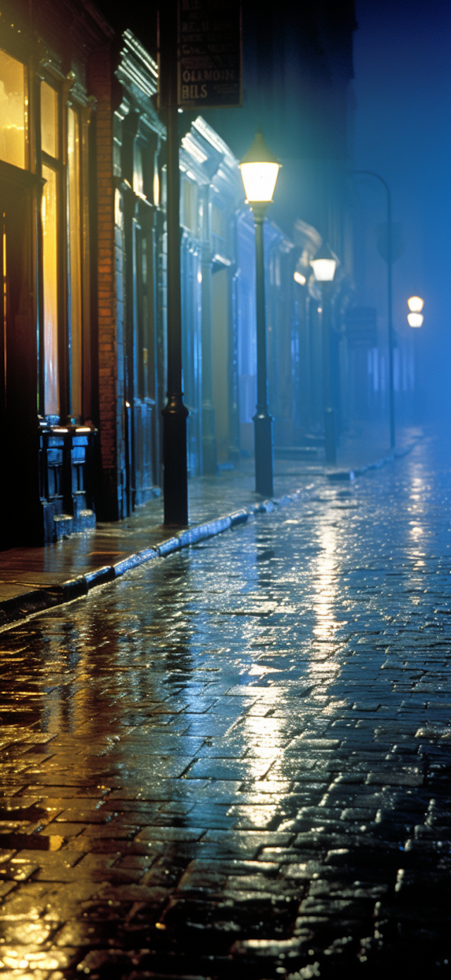 Nocturnal Solitude on Cobblestone Street