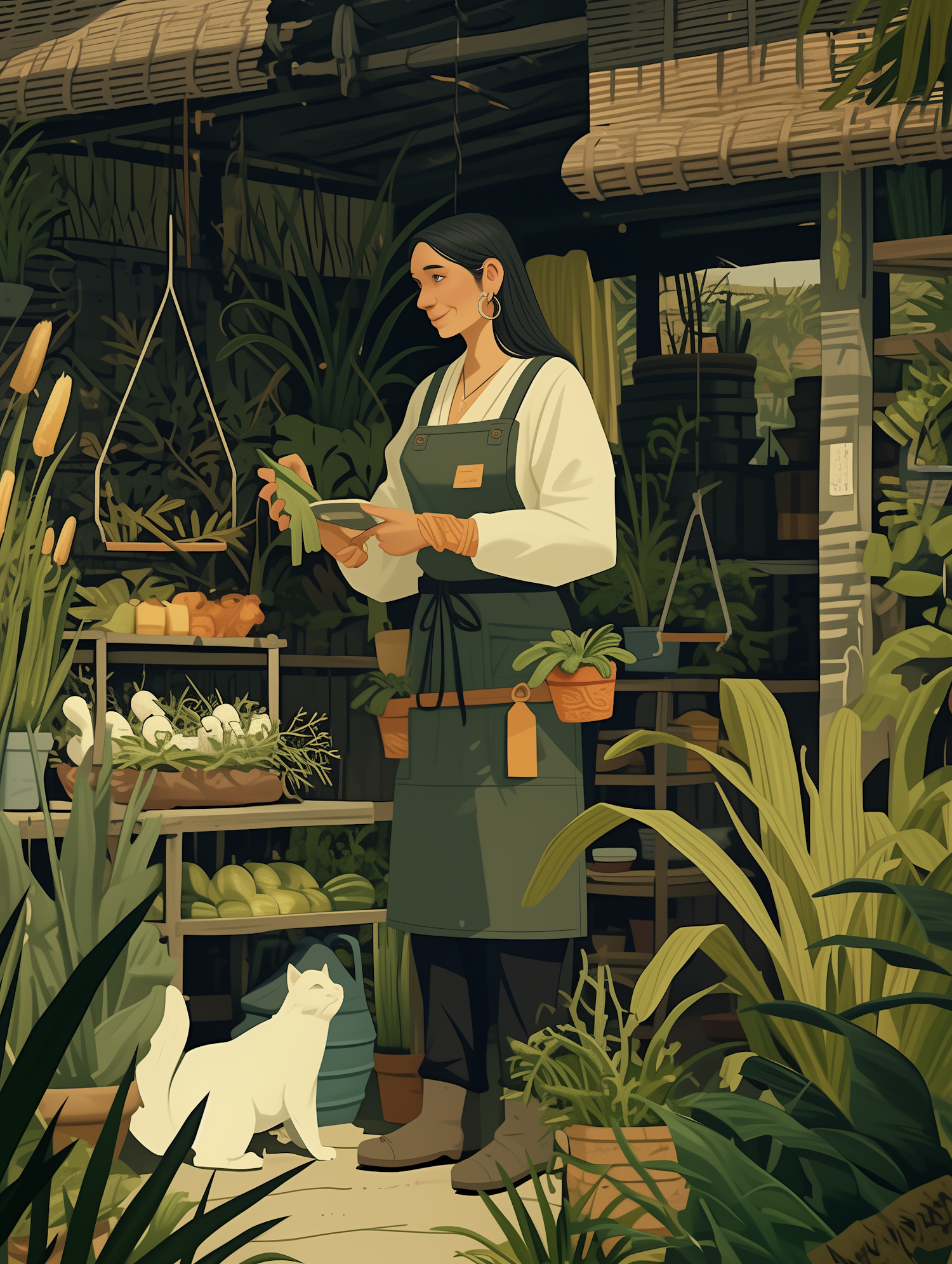 Woman in Garden Shop with Cat