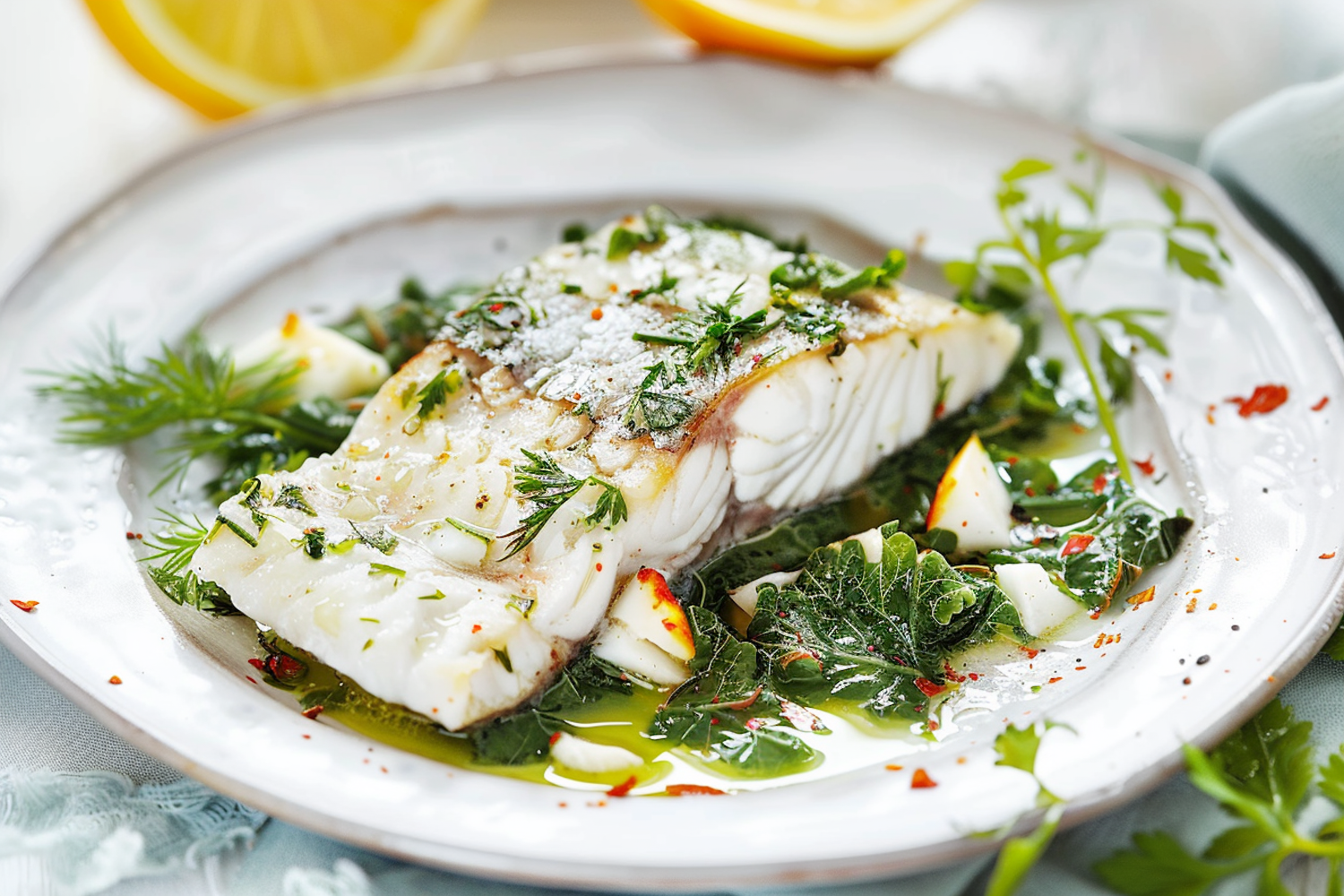 Gourmet Grilled White Fish Dish with Herbs