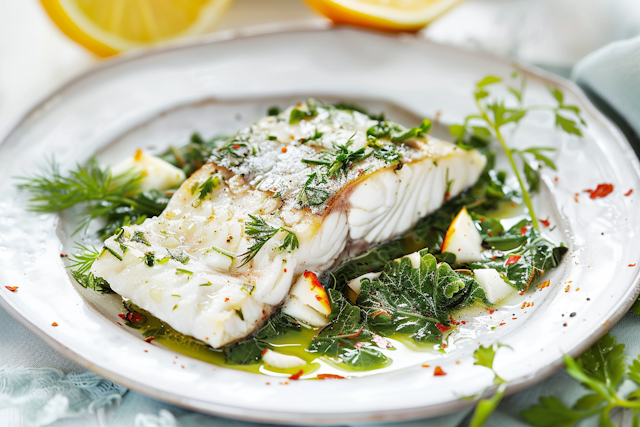 Gourmet Grilled White Fish Dish with Herbs