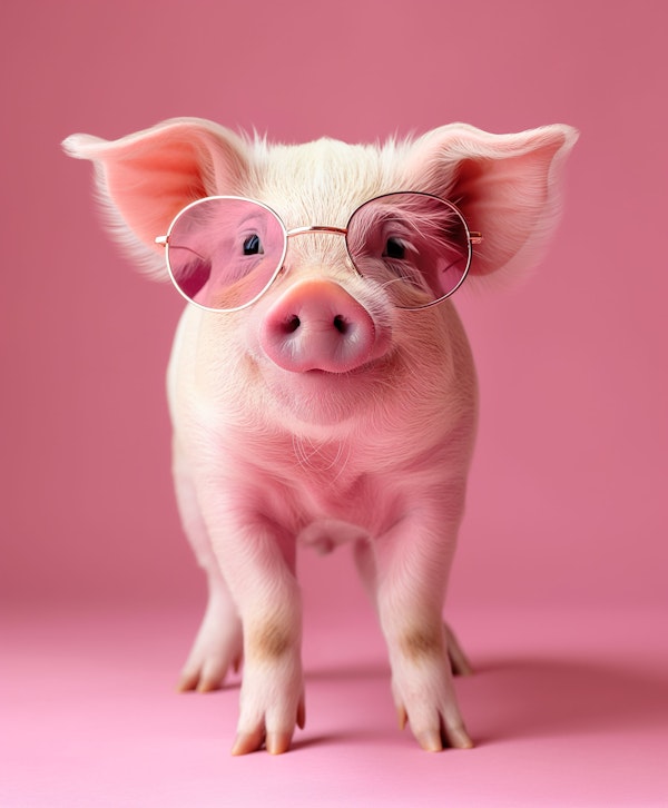 Whimsical Piglet with Glasses