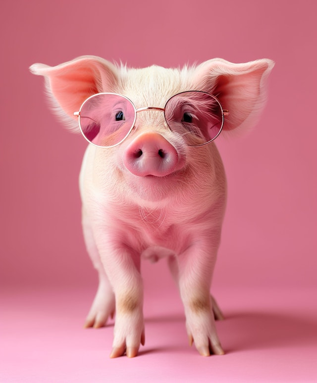 Whimsical Piglet with Glasses