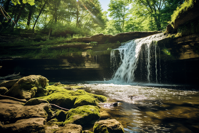 Sunlit Mossy Cascade