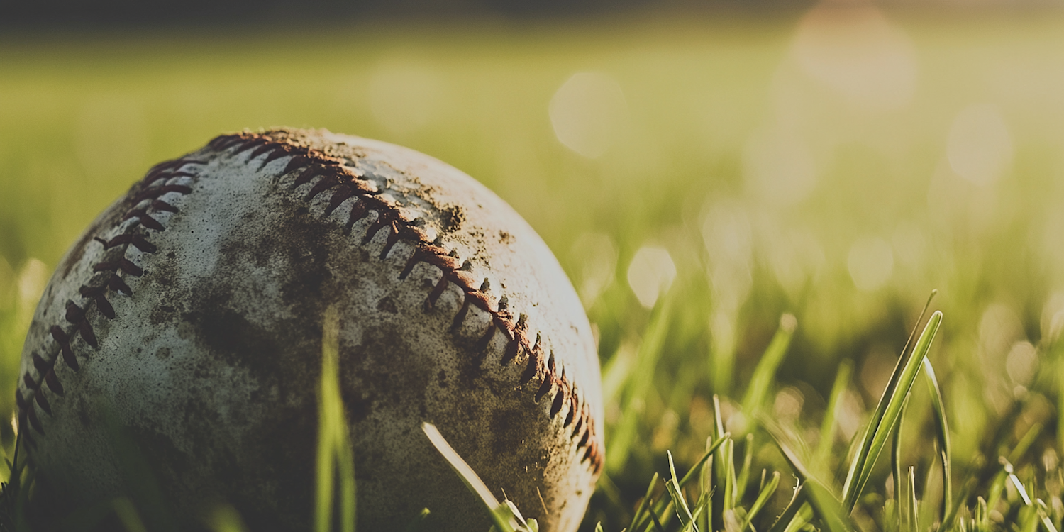 Close-up of a Weathered Baseball on Grass