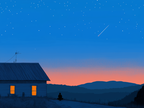 Serene Night Scene with Shooting Star