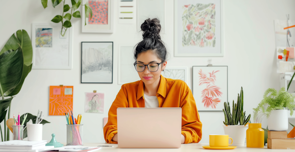 Focused Woman Working at Home Office