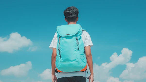 Man with Turquoise Backpack