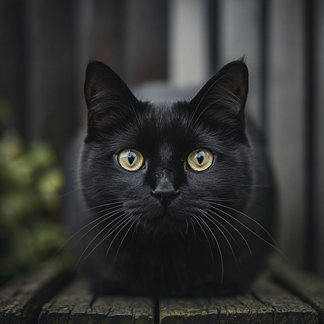 Striking Black Cat with Yellow-Green Eyes