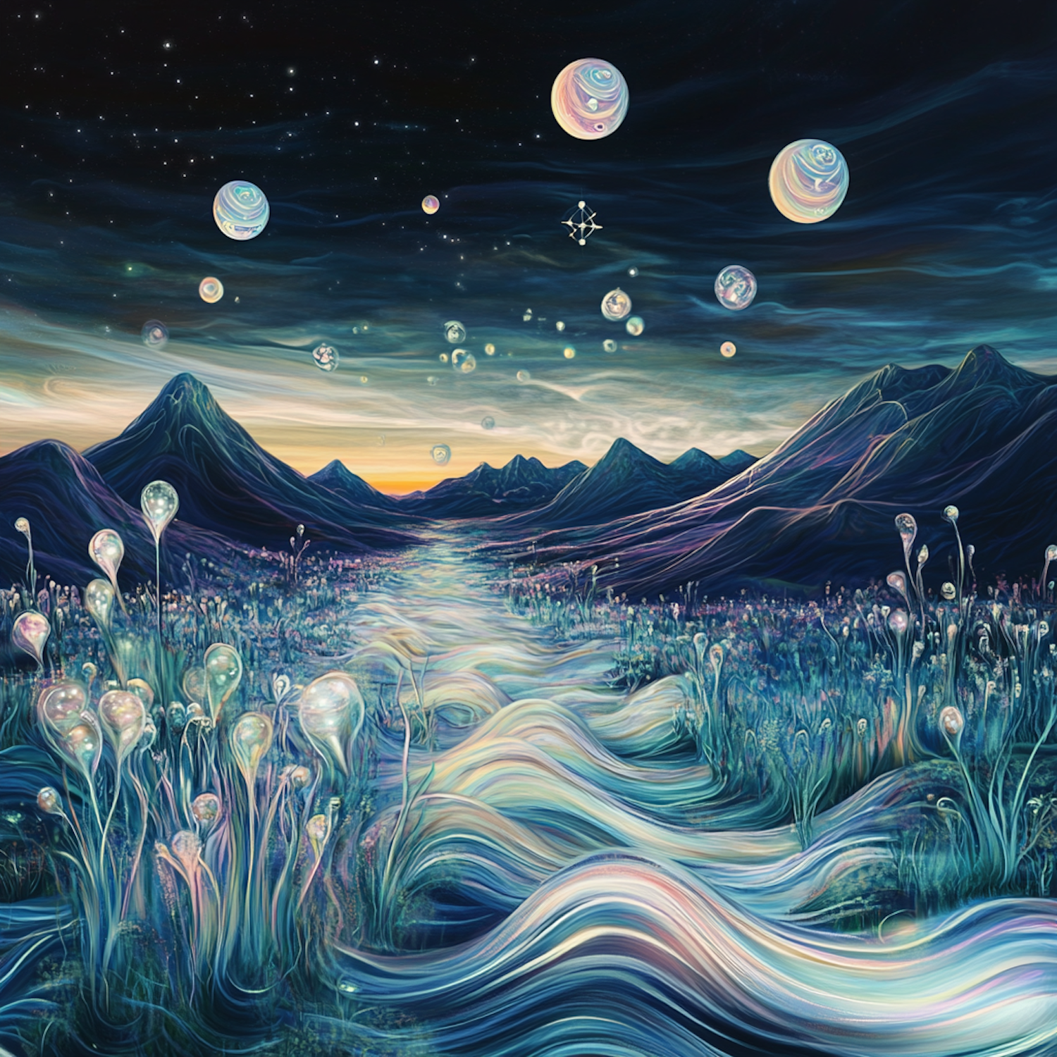 Surreal Landscape with Iridescent River