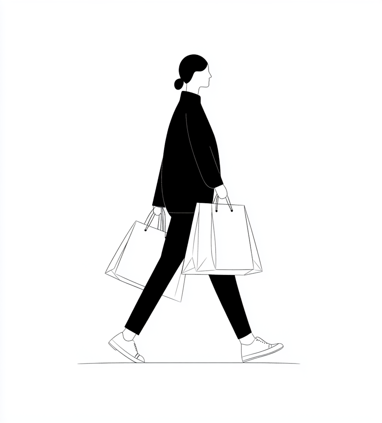 Monochrome Illustration of Woman Shopping