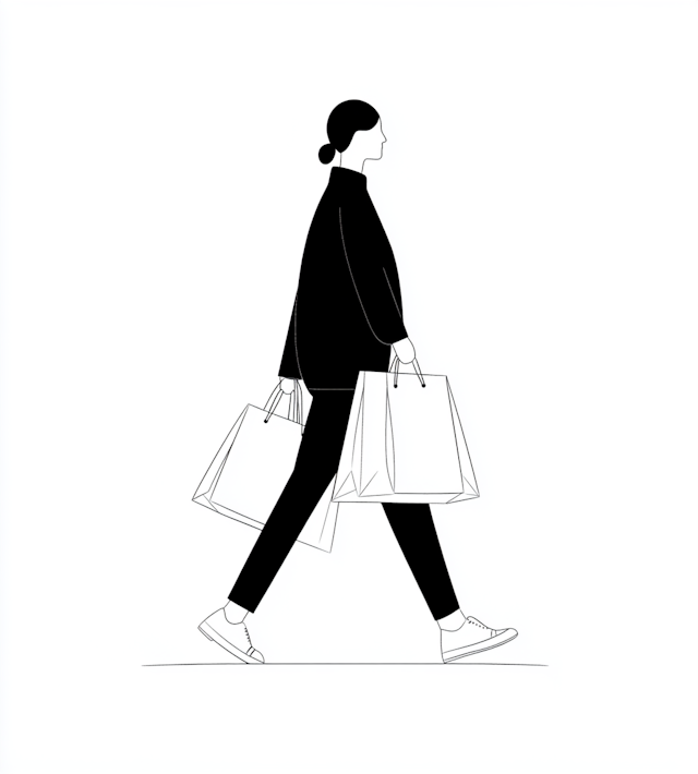 Monochrome Illustration of Woman Shopping